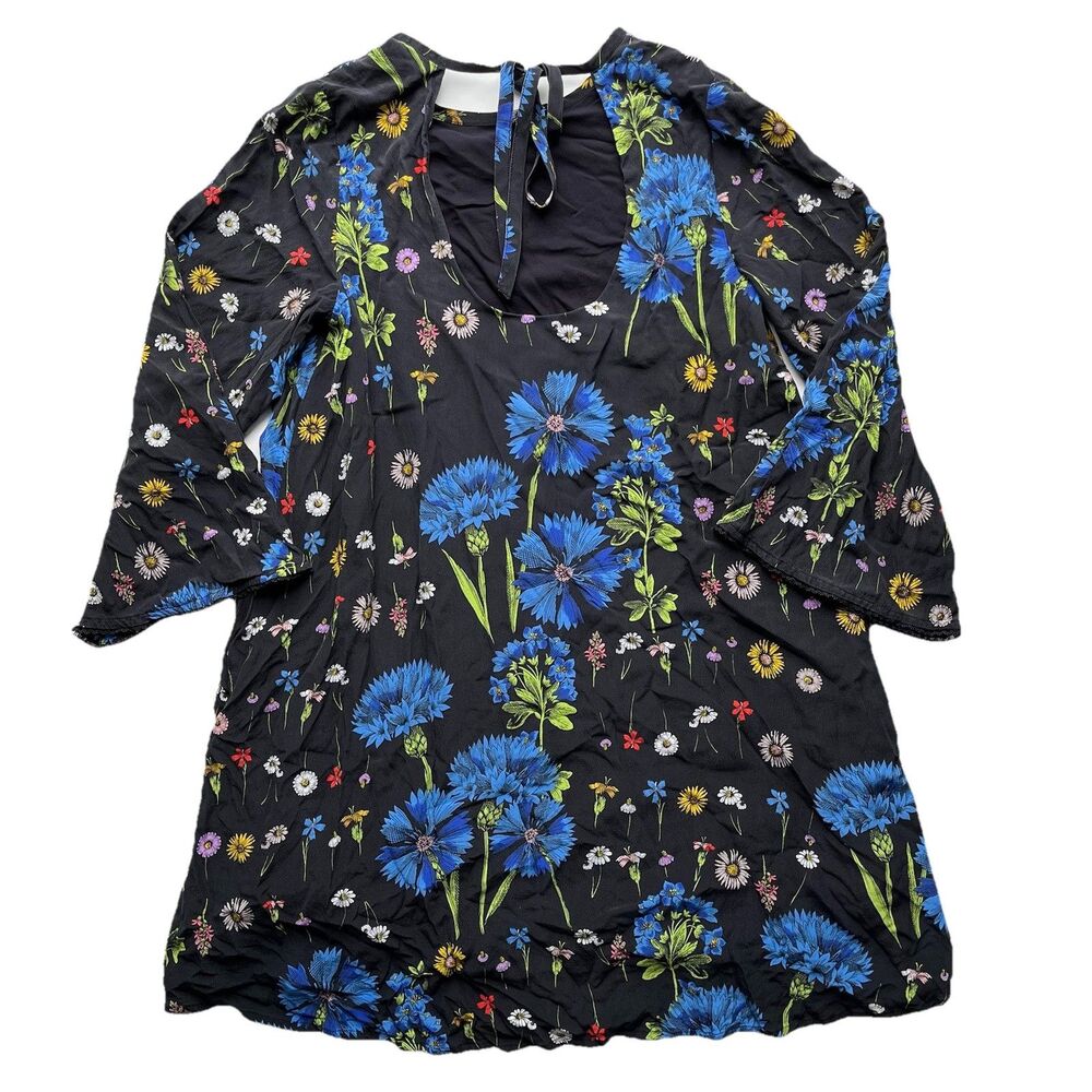 Anthropologie MAEVE Lucinda Tunic Dress Womens M Multi Floral Silk Tie Back Boho - Picture 3 of 14